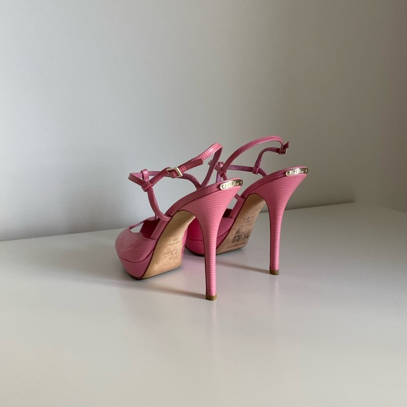 Dior Pink Lizard Embossed Peep Toe Platform Sandals - Picture 5 of 16
